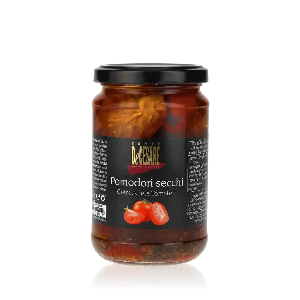 Conte DeCesare Pomodori Secchi Glas mit getrockneten Tomaten.