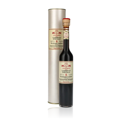 Acetaia Leonardi Balsamico Essigflasche mit Verpackung.