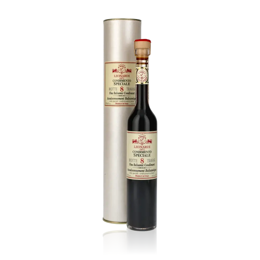 Acetaia Leonardi Balsamico Essigflasche mit Verpackung.