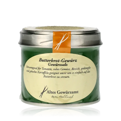Altes Gewürzamt Butterbrot-Gewürz in grünem Glasbehälter.