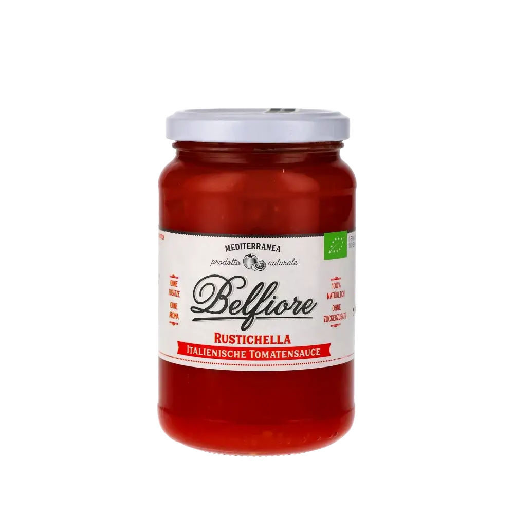 Belfiore Rustichella italienische Tomatensauce im Glas.