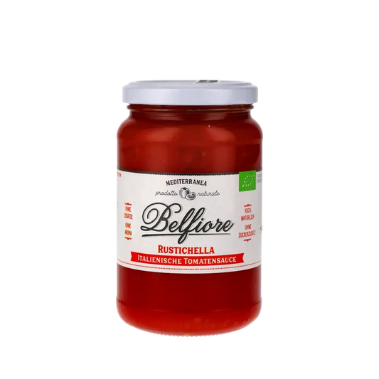 Belfiore Rustichella italienische Tomatensauce im Glas.
