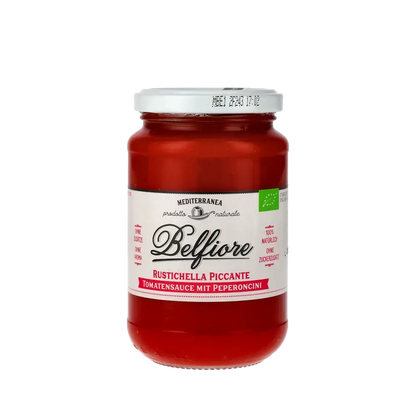 Belfiore Rustichella Piccante Tomatensauce mit Peperoncini Glas.