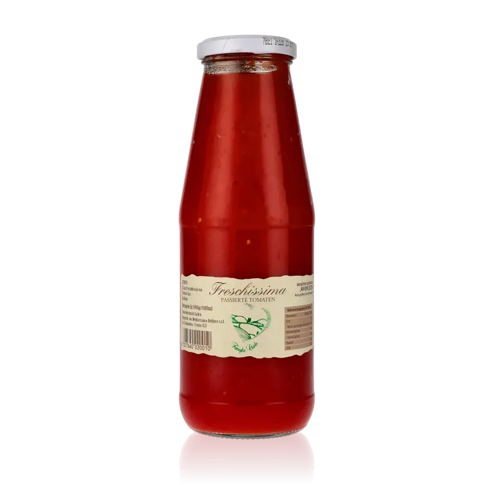 Flasche mit Tomatensauce, Etikett.