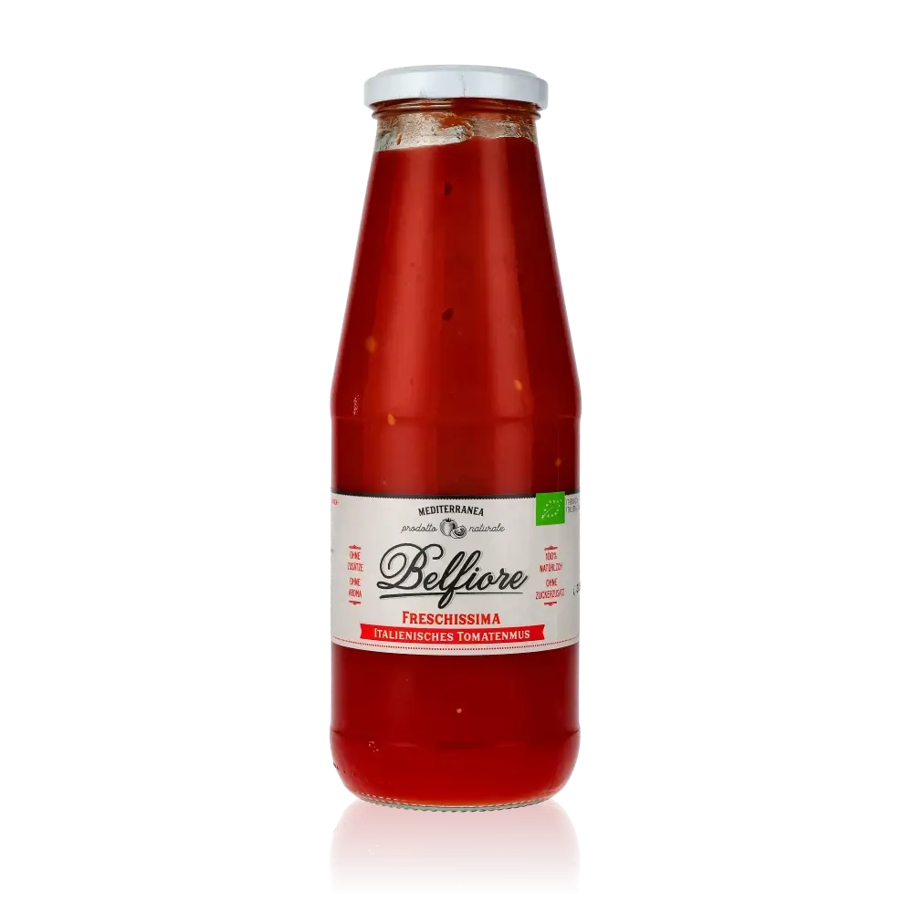 Flasche mit Tomatenmus, Etikett "Belfiore".