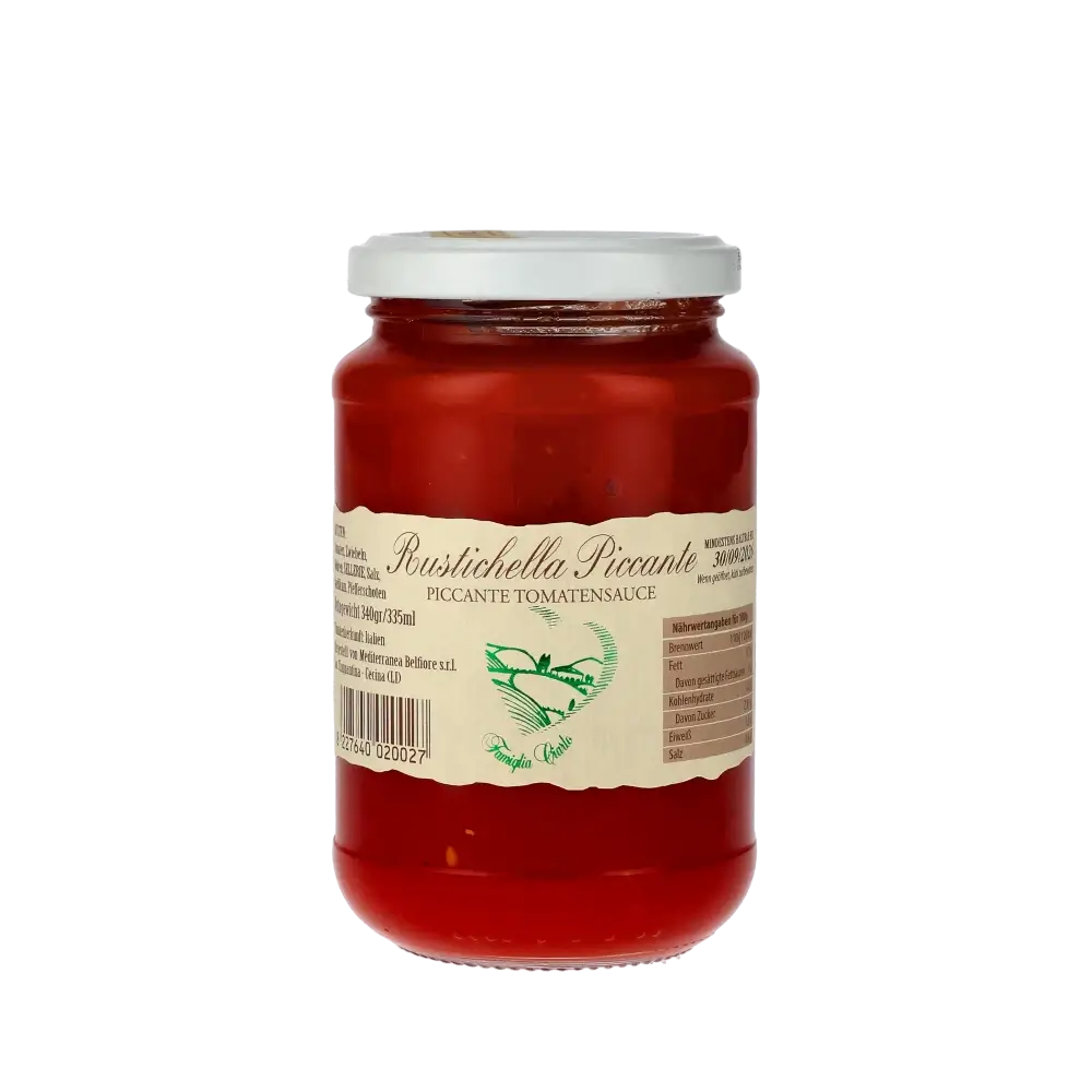 Rustichella Piccante Tomatensauce im Glas, 335ml.