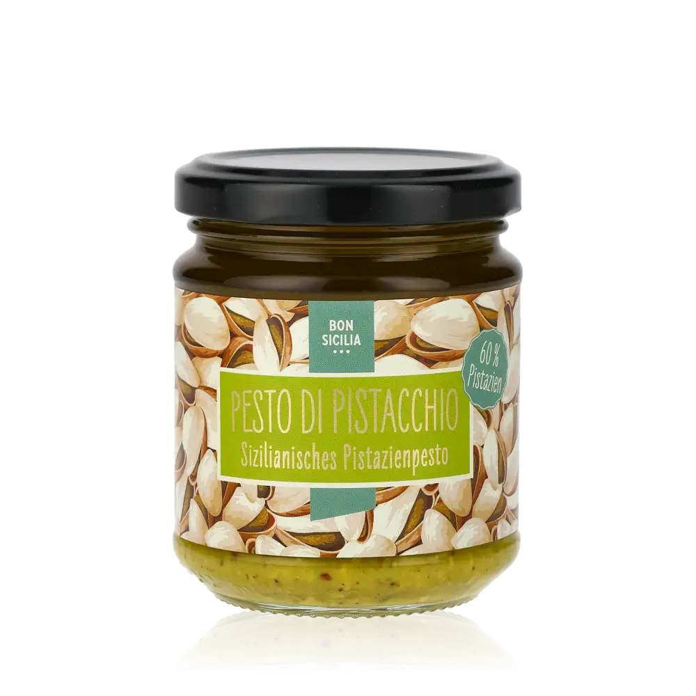 Bon Sicilia Pesto di Pistacchio Glas mit Pistazienmotiv.
