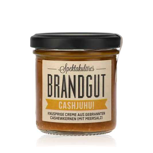 Brandgut Cashjuhu Brotaufstrich aus Cashewkernen im Glas.