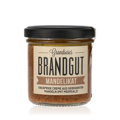 Brandgut Mandelikat Brotaufstrich Glas mit Etikett.