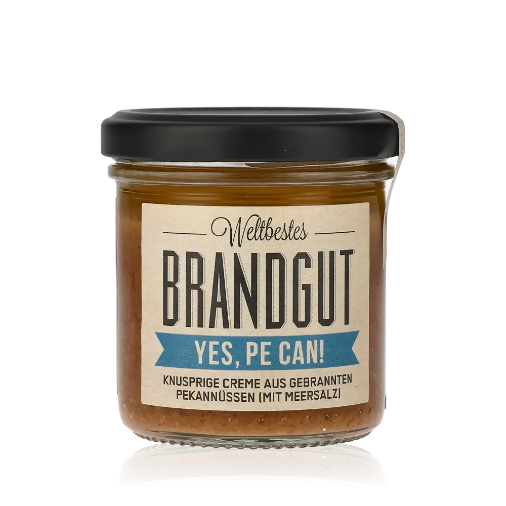Feinkostaufstrich im Glas, Marke Brandgut, Pekannusscreme.