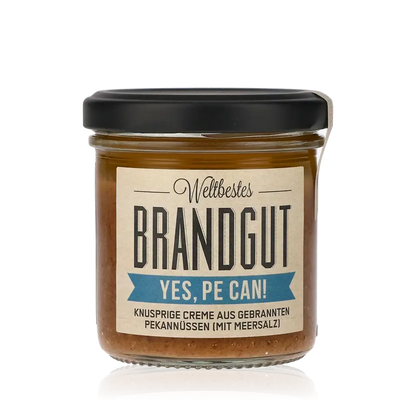 Feinkostaufstrich im Glas, Marke Brandgut, Pekannusscreme.