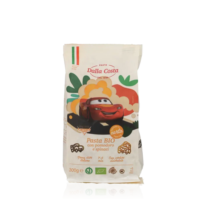 BIO Kindernudeln mit Disneys 'Cars' Motiv von Dalla Costa aus Hartweizen und natürlichen Färbemitteln wie Spinat und Tomate