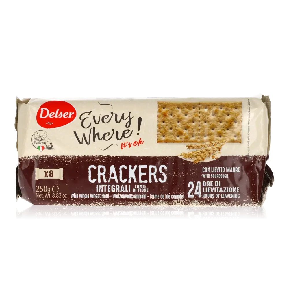 Delser Vollkorn-Cracker in Verpackung.
