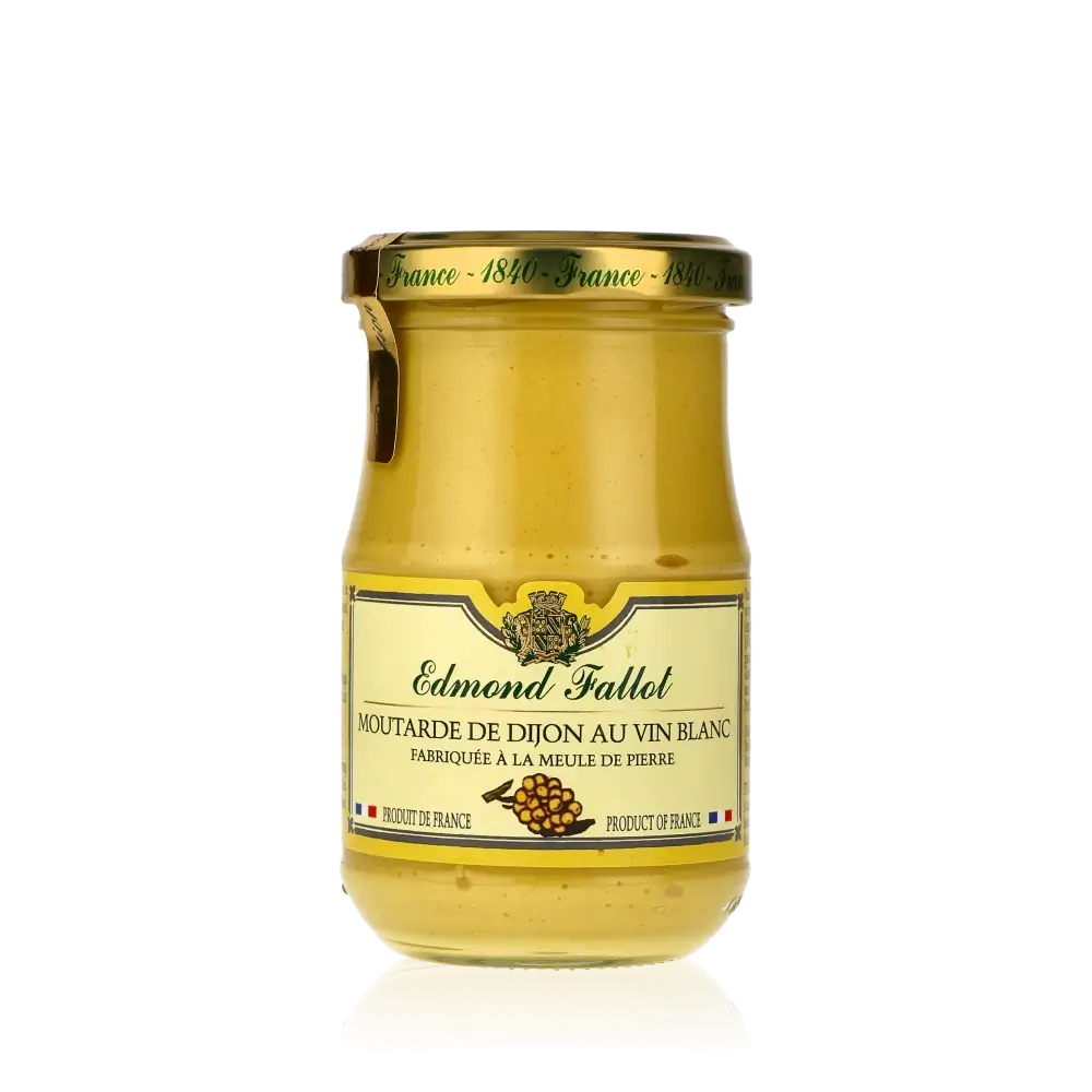 Glas Dijon-Senf mit Weißwein von Edmond Fallot.