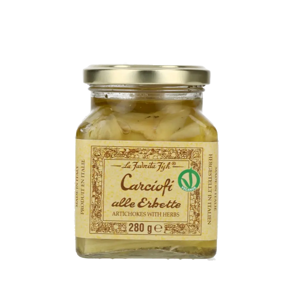 La Favorita Feinkost: Artischocken mit Kräutern im Glas.