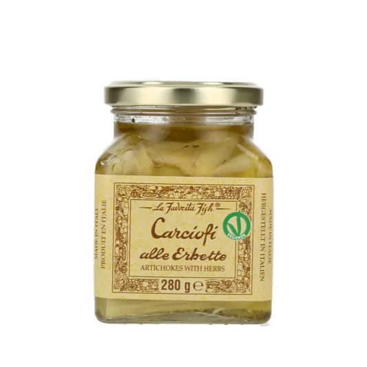 La Favorita Feinkost: Artischocken mit Kräutern im Glas.