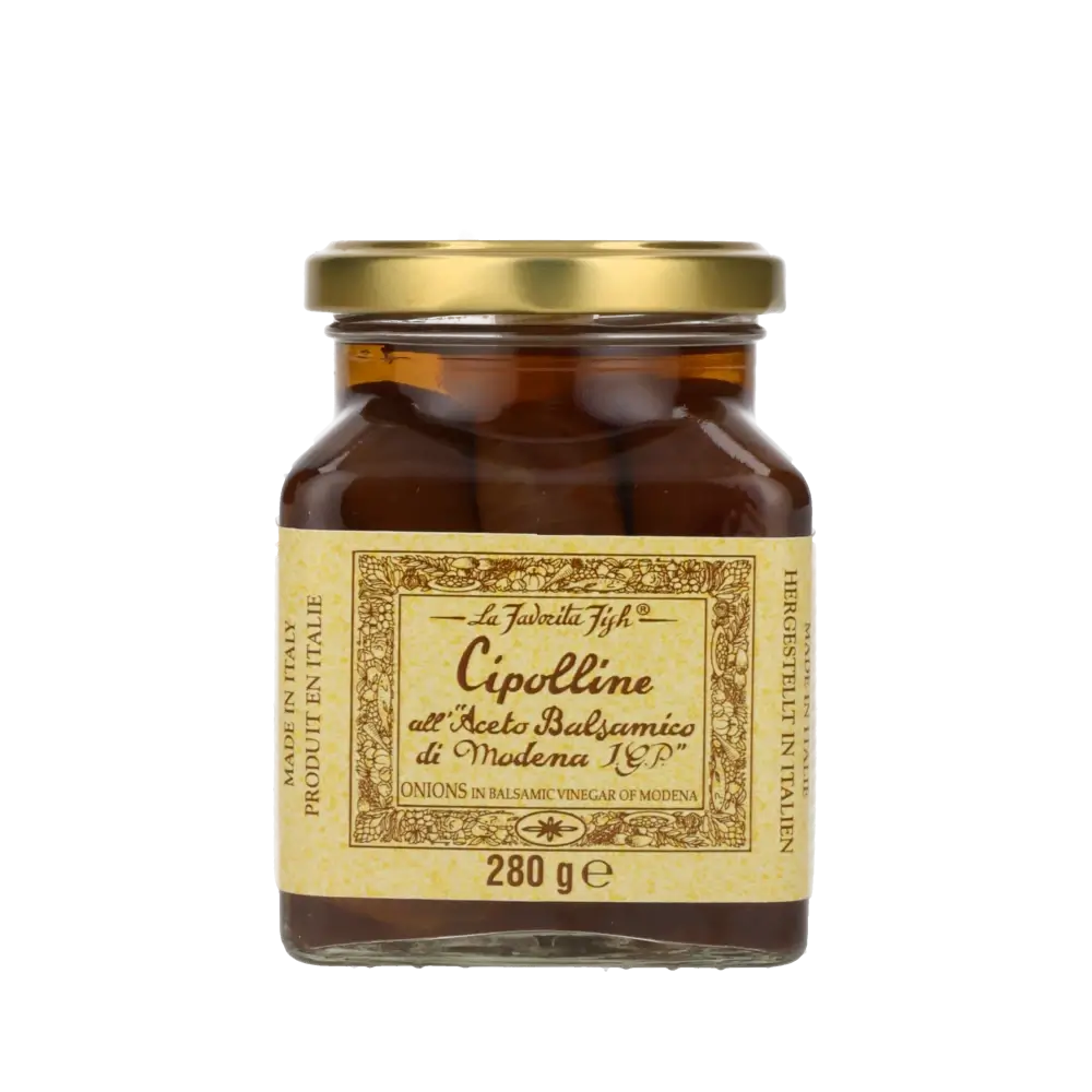 Favorita Zwiebeln in Balsamico-Glas, 280g, Feinkostprodukt.