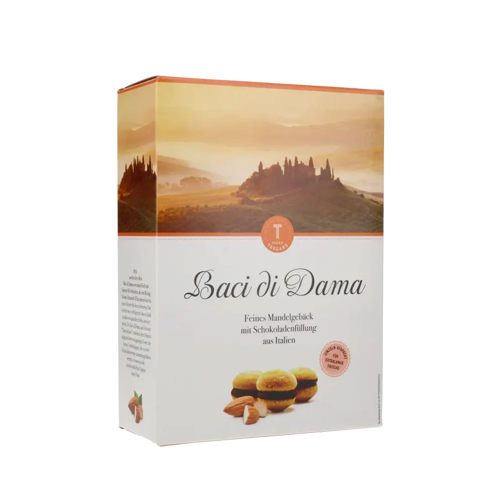 Feines Mandelgebäck mit Schokoladenfüllung aus Italien, Baci di Dama.