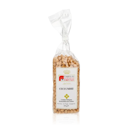 Fortunati umbrische Kichererbsen in durchsichtiger Verpackung.