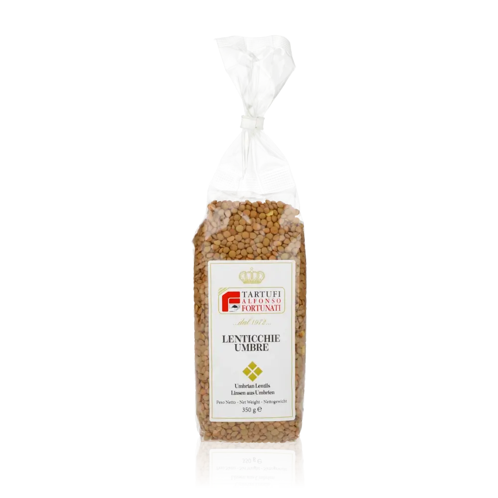 Tartufi Jimmy umbrische Linsen in transparenter Verpackung.