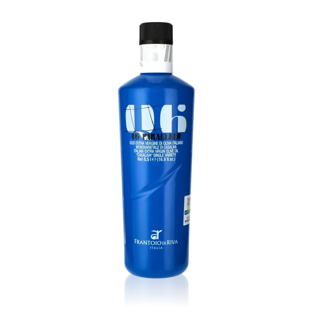 Frantoio di Riva Olivenölflasche, blaues Etikett, 500 ml.