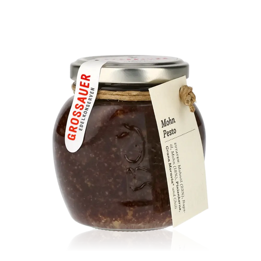 Feinkostglas mit Mohn Pesto von Grossauer Edelkonserven.