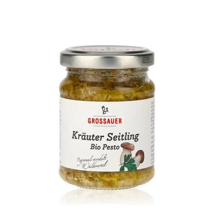 Glas Kräuter Seitling Bio Pesto von Grossauer.
