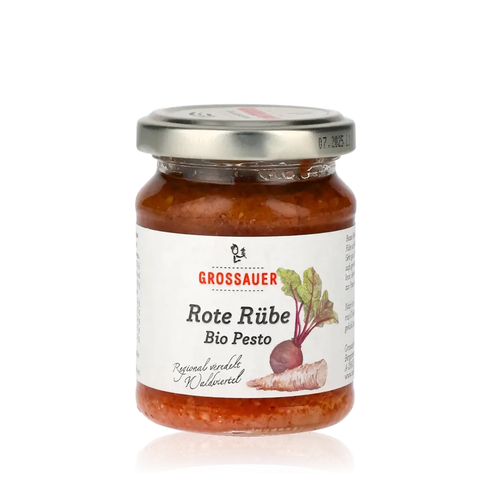 Feinkostglas mit Grossauer Rote Rübe Bio Pesto.