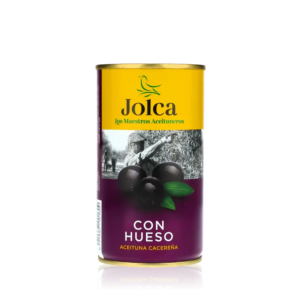 Jolca schwarze Oliven mit Stein, spanische Delikatesse.