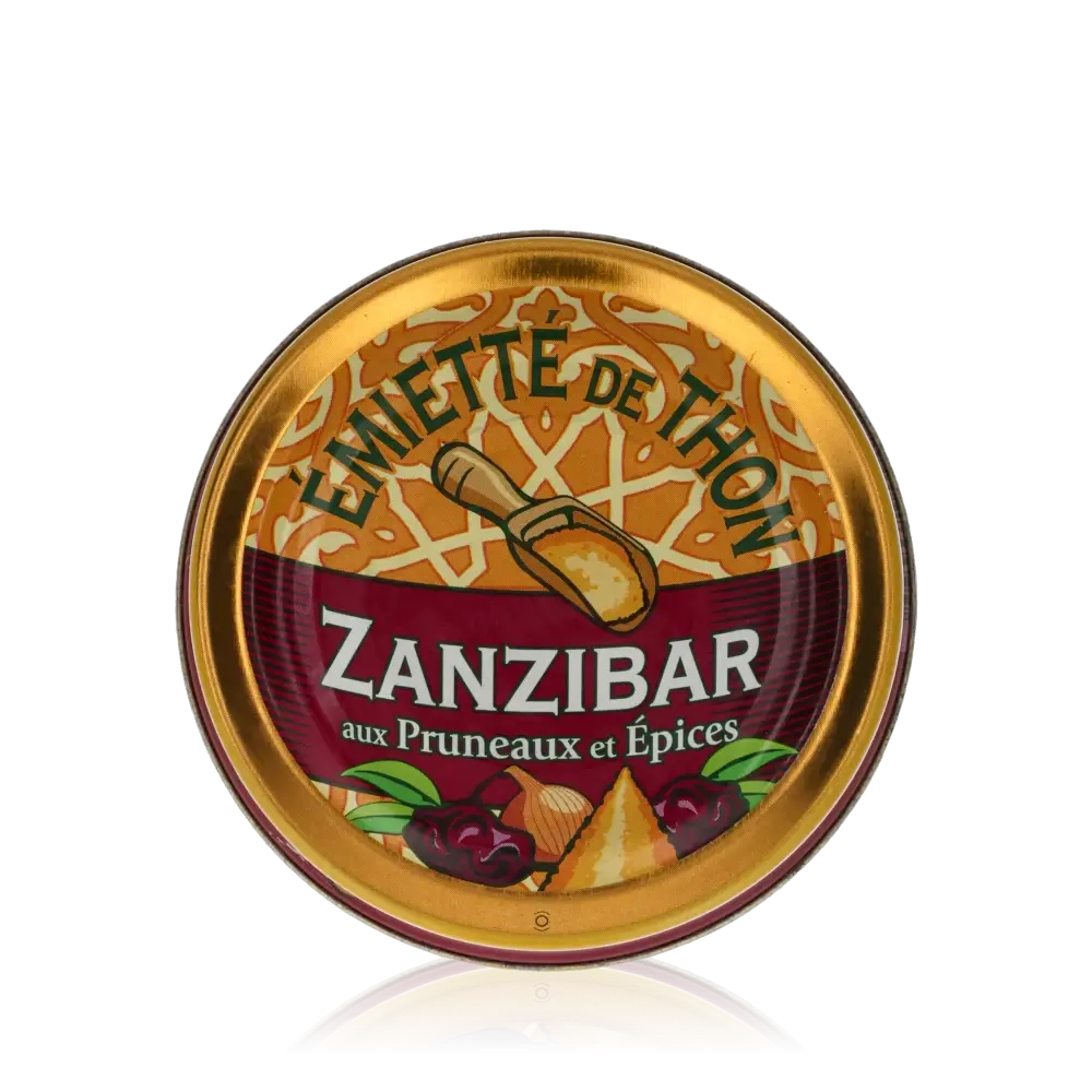 Feinkostdose "Zanzibar" mit Thunfisch, Pflaume und Gewürzen.