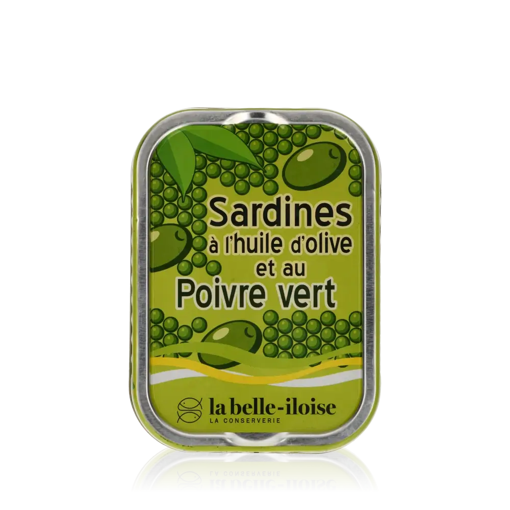 La belle-iloise Sardinen in Olivenöl mit grünem Pfeffer.