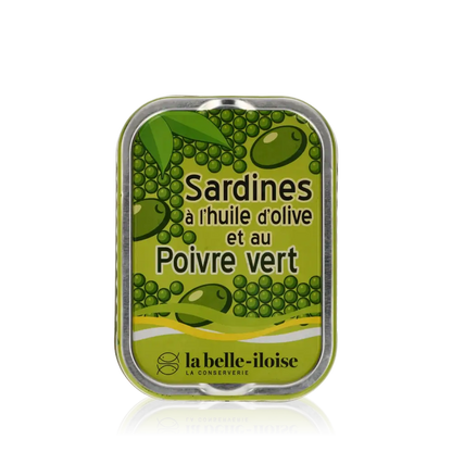 La belle-iloise Sardinen in Olivenöl mit grünem Pfeffer.
