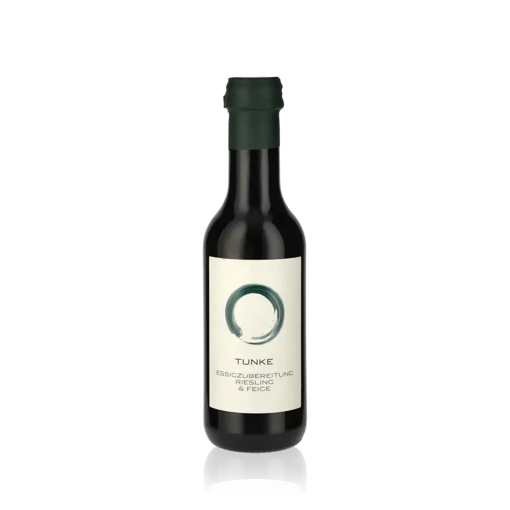 Flasche Tunke Balsamessig mit Riesling und Feige.