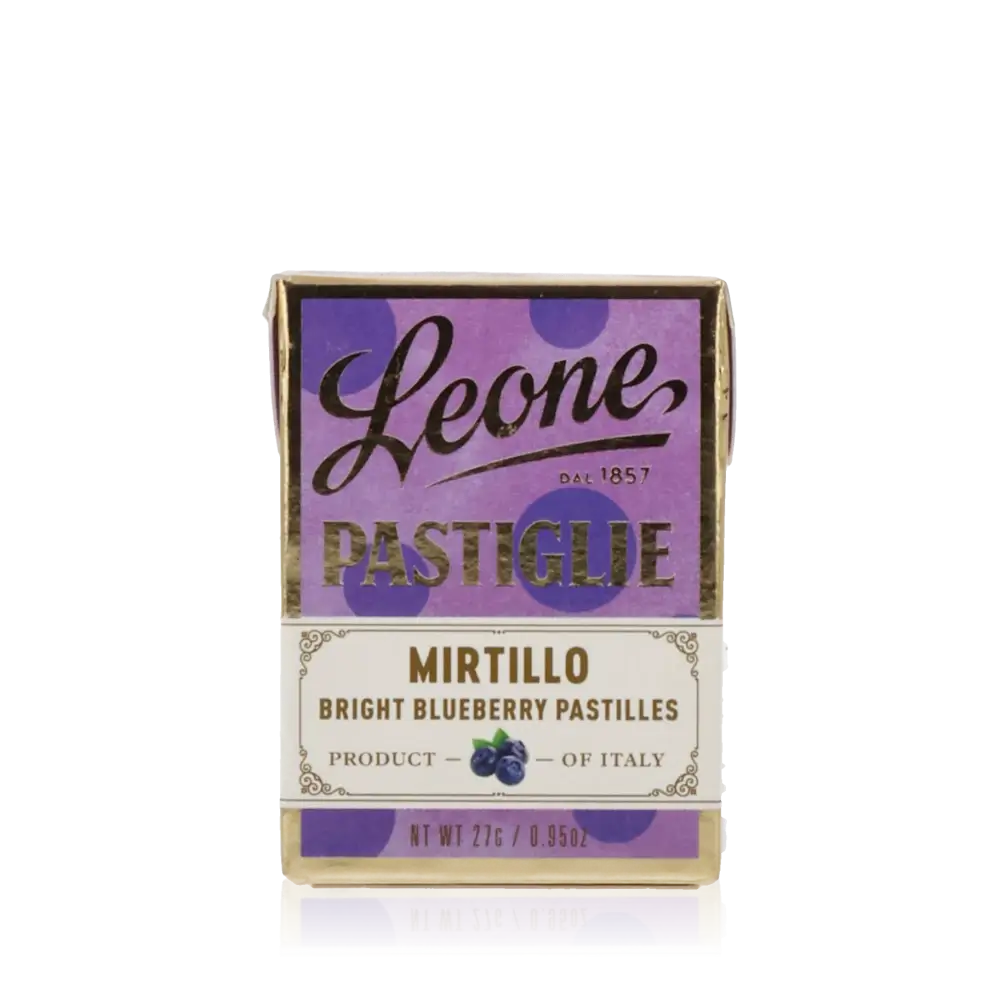 Leone Pastillen Blaubeere Verpackung, italienische Süßwaren, 27g.