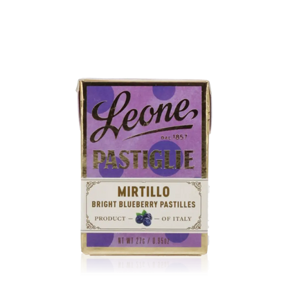 Leone Pastillen Blaubeere Verpackung, italienische Süßwaren, 27g.