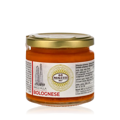 Feinkostglas mit Maletti Ragù alla Bolognese Etikett.