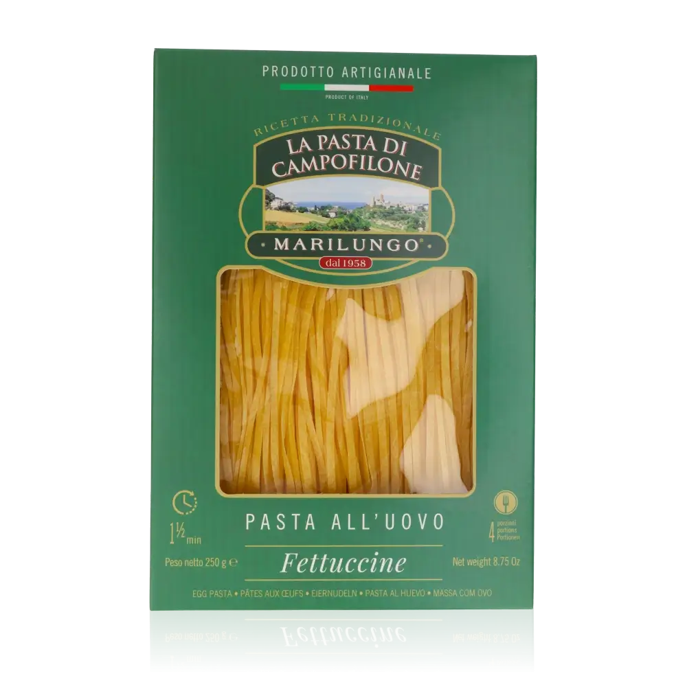 Marilungo Campofilone Fettuccine Pasta in grüner Verpackung.