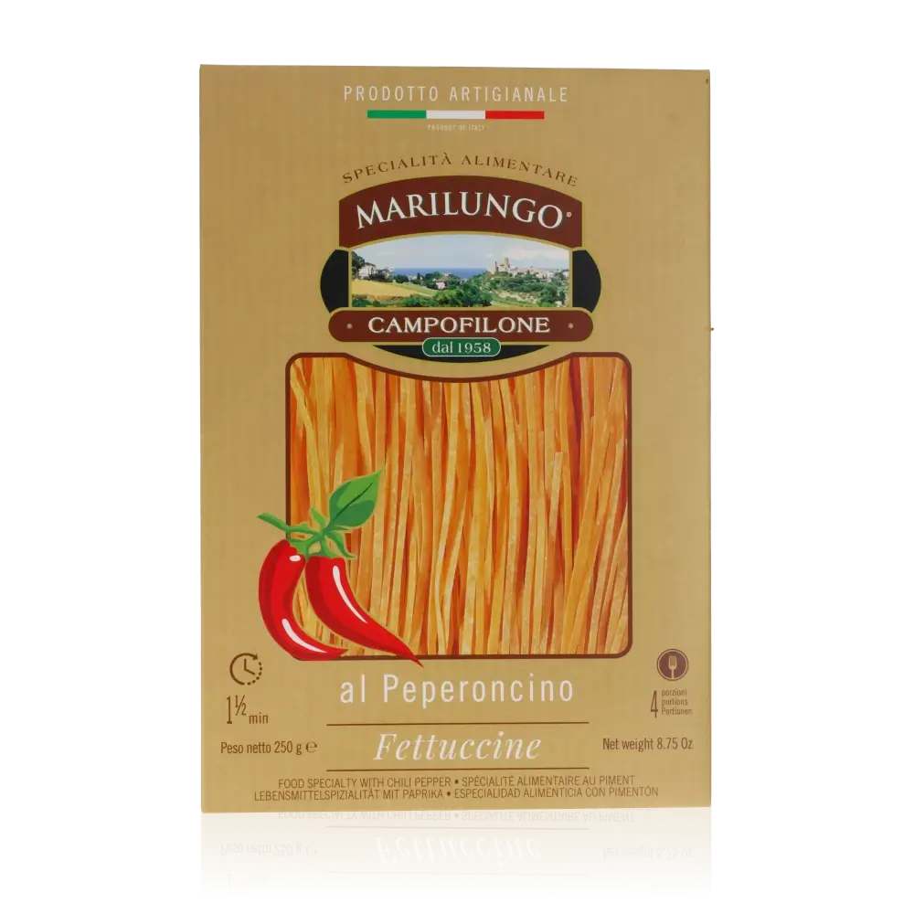 Marilungo Campofilone Fettuccine Peperoncino Eierpasta Verpackung.