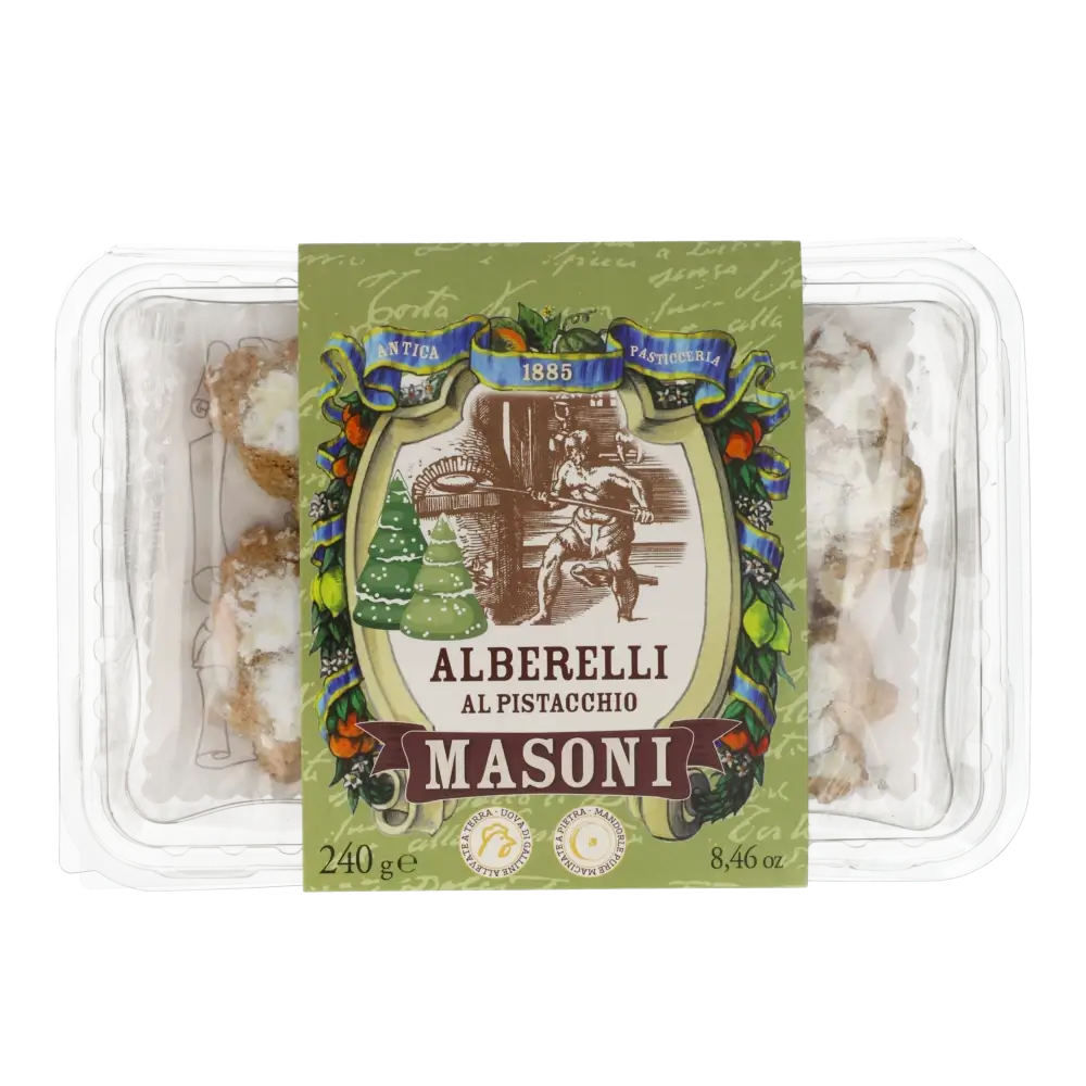 Masoni Alberelli al Pistacchio Süßgebäck in Plastikverpackung.