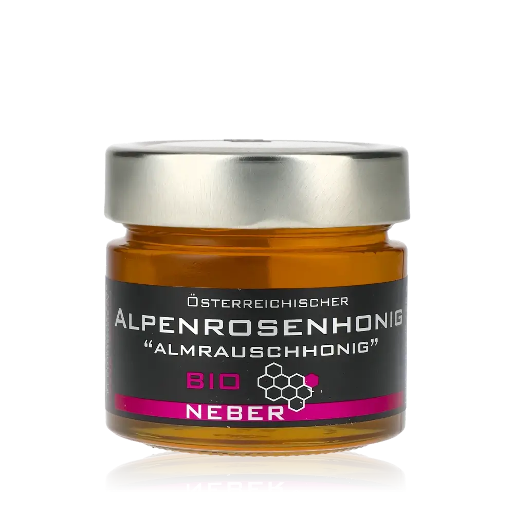Glas Alpenrosenhonig mit Etikett.