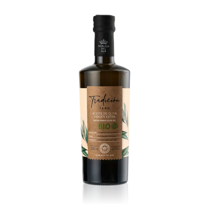 Nobleza del Sur Olivenölflasche mit Etikett und Logo.