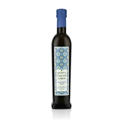 Quinta Vale de Lobos Olivenölflasche mit dekorativem Etikett.