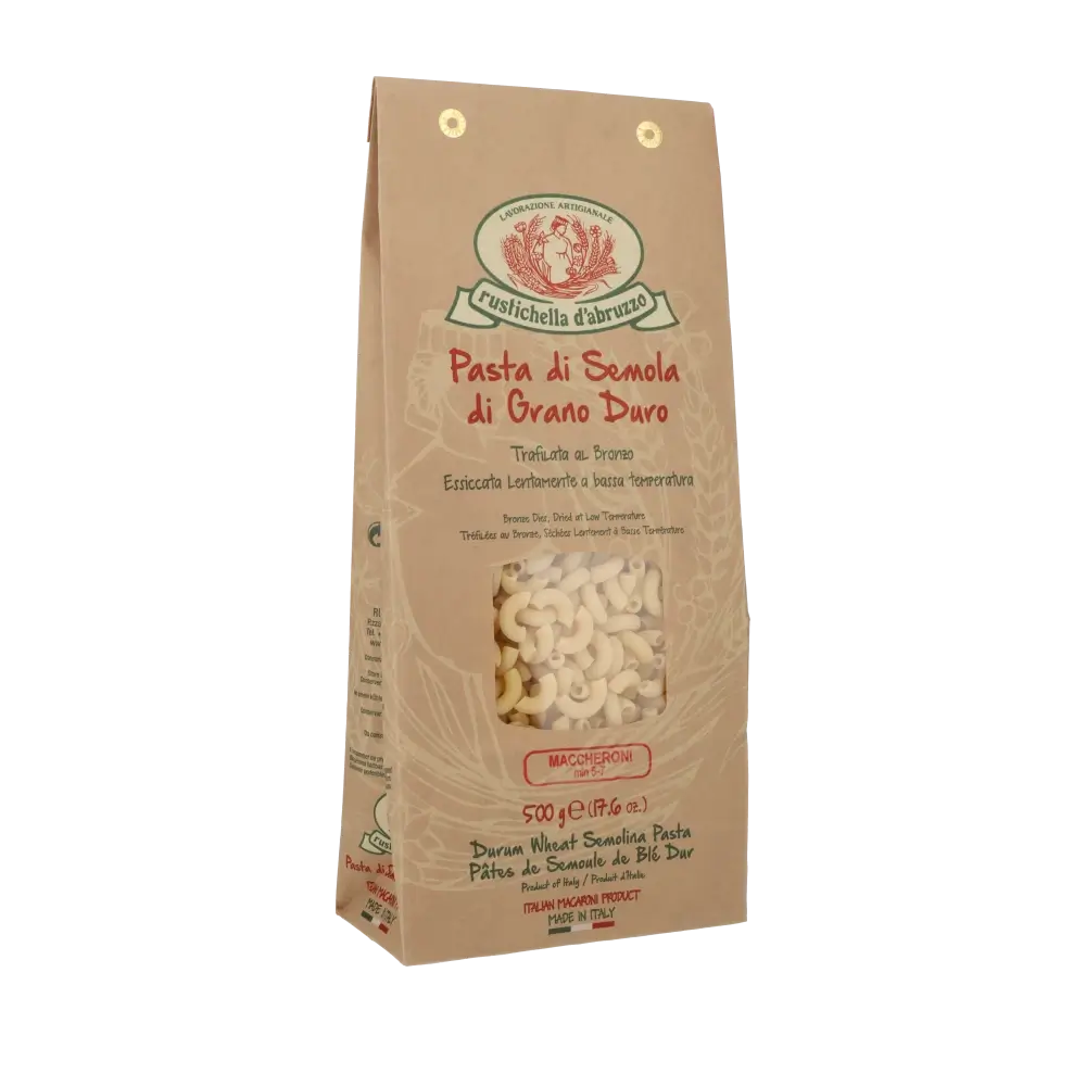 Rustichella d'Abruzzo Maccheroni Pasta in Verpackung.