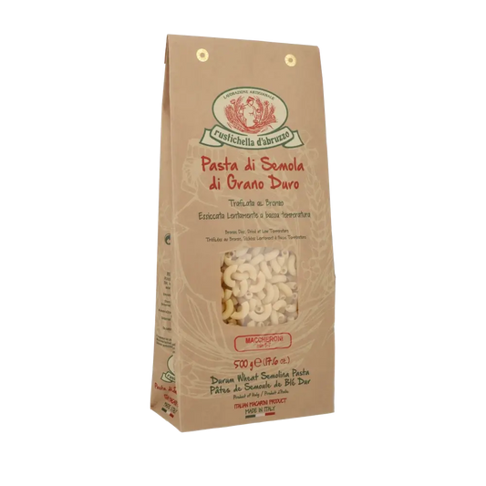 Rustichella d'Abruzzo Maccheroni Pasta in Verpackung.