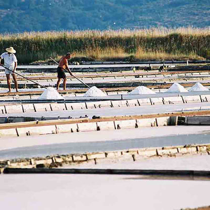 Slowenische Salzbauern ernten das Salz noch von Hand