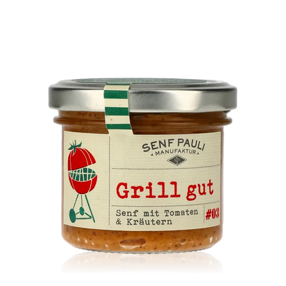 Senf Pauli Grill gut Senf mit Tomaten und Kräutern.
