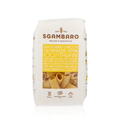 Sgambaro Paccheri Rigati Pasta 500g Packung Vorderseite.