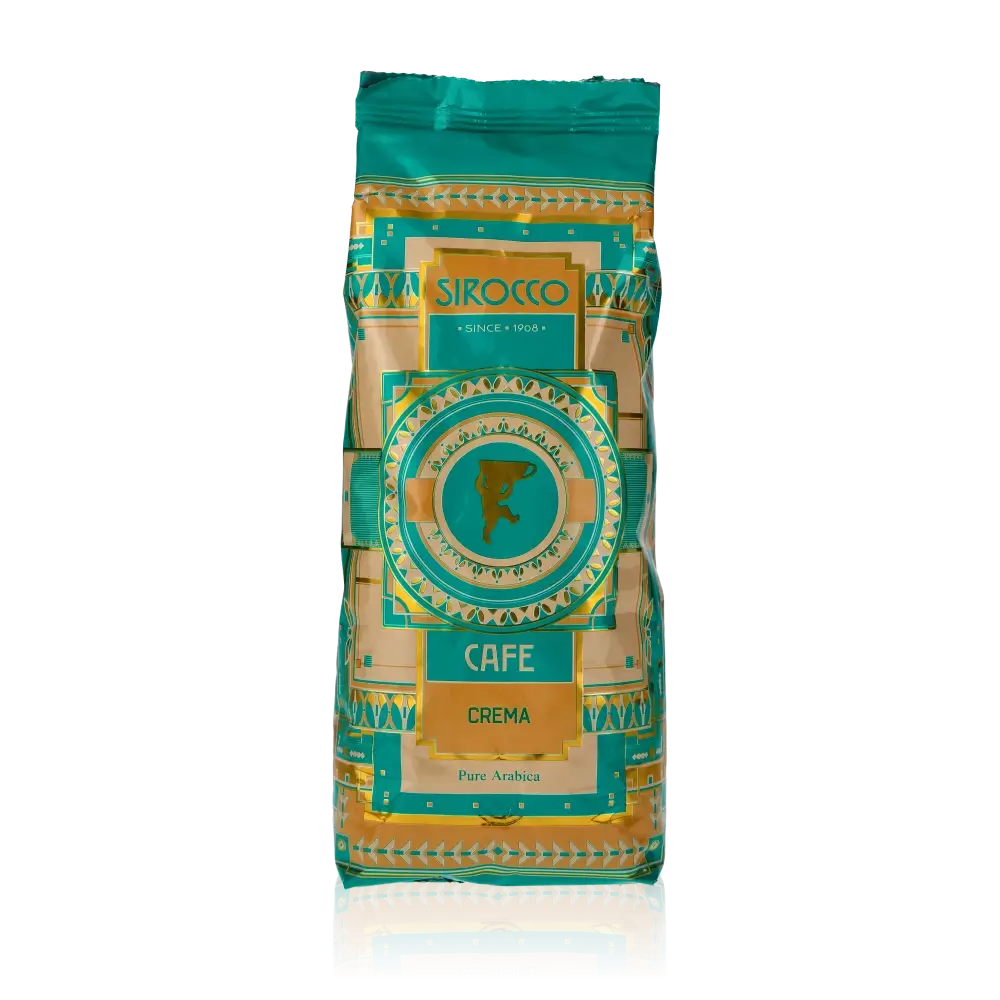 Sirocco Cafe Crema Bohnen 500g Kaffee Verpackung.