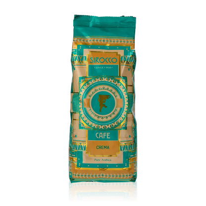 Sirocco Cafe Crema Bohnen 500g Kaffee Verpackung.