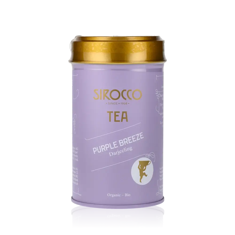 Lila Teedose mit Darjeeling.